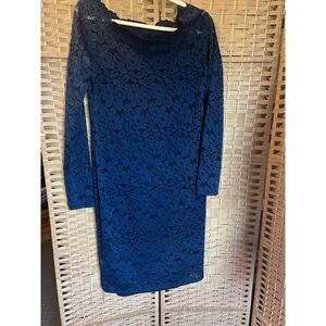NWT Patty Boutik Blue Lace Wide Boat Neck Dress Strapless Slip, XL